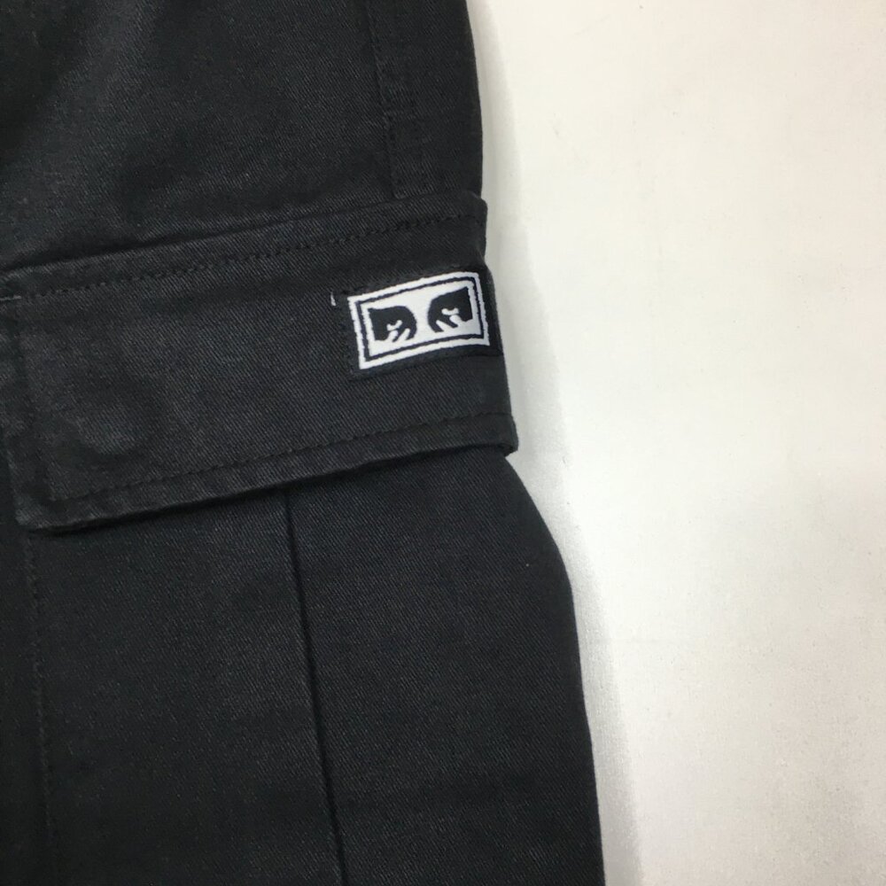OBEY Black White Logo Embroidery Flap Cargo Pockets Pant Jeans - Picture 9 of 14